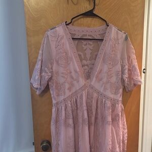 Amazon Pink Maternity Lace Midi Dress